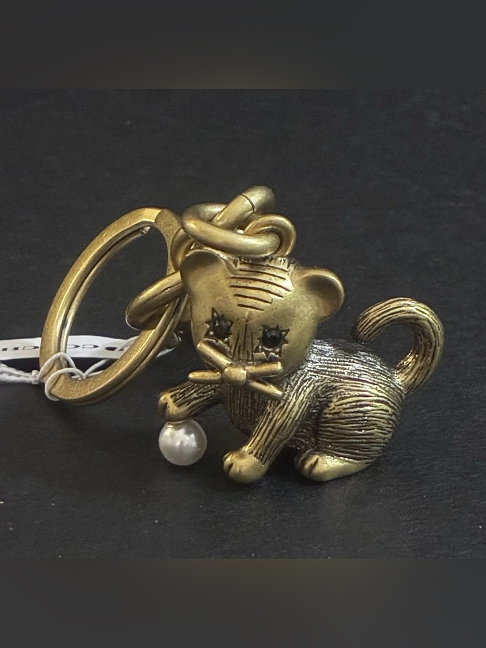 Coach Gold-Tone Cat Keychain Charm with Pearl Accent CC569 LTD - Picture 8 of 10